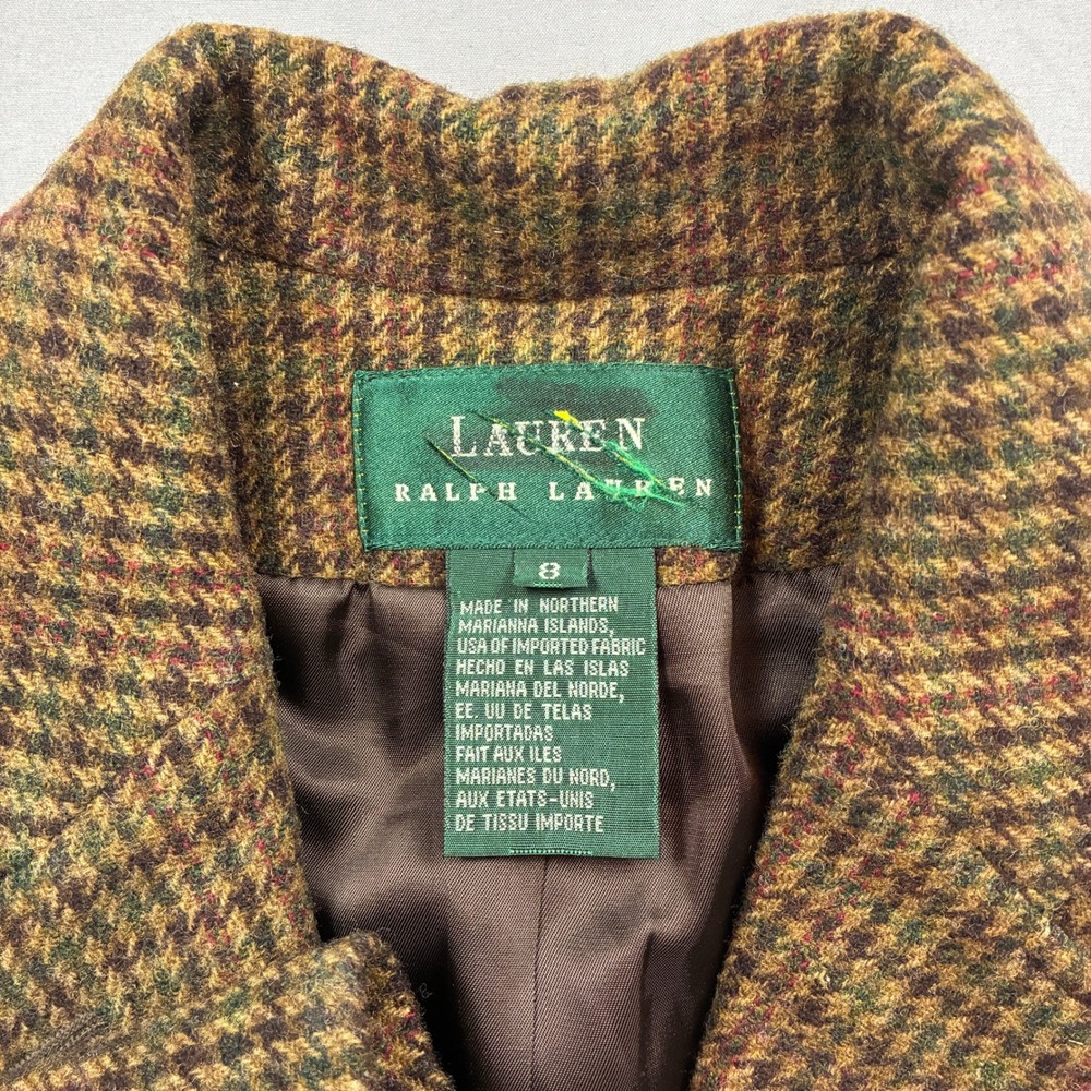 Lauren Ralph Lauren Skirt Suit Women 8 Brown Houndstooth Wool Suede Patches - Picture 5 of 16
